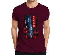 Cyberpunk City Neon Night Japan Y2K - Camiseta para hombre, granate, XL