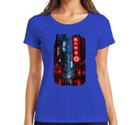 Cyberpunk City Neon Night Japan Y2K - Camiseta para mujer, azul, M