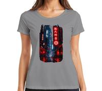 Cyberpunk City Neon Night Japan Y2K - Camiseta para mujer, gris, S