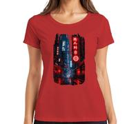 Cyberpunk City Neon Night Japan Y2K - Camiseta para mujer, rojo, 3XL