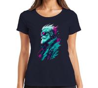 Cyberpunk Cyborg Opa Bart Neon Japan Y2K - Camiseta para mujer, azul marino, L
