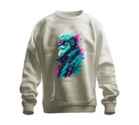 Cyberpunk Cyborg Opa Bart Neon Japan Y2K Sudadera Sudadera, Natural, S
