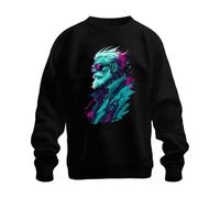 Cyberpunk Cyborg Opa Bart Neon Japan Y2K Sudadera Sudadera, Negro, M