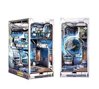 Cyberpunk DIY Book Nook Rompecabezas tecnológico 3D Estación Espacial ensamblada Kits de sujetalibros futuristas (Alien Hub)
