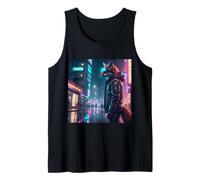 Cyberpunk Fox Stands Watch en la ciudad de Tokio Camiseta sin Mangas