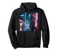Cyberpunk Fox Stands Watch en la ciudad de Tokio Sudadera con Capucha