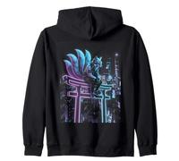 Cyberpunk Kitsune Torii Japanese Fox Synthwave Vaporwave Sudadera con Capucha