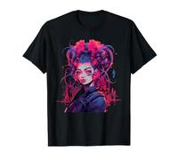 Cyberpunk Mujer Futurista Auriculares Ilustración Camiseta gráfica económica