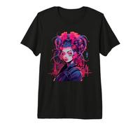 Cyberpunk Mujer Futurista Auriculares Ilustración Camiseta Premium