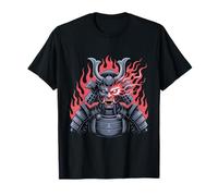 Cyberpunk Samurai Demonio Fiery Robot Mask Warrior Black Camiseta