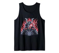 Cyberpunk Samurai Demonio Fiery Robot Mask Warrior Black Camiseta sin Mangas