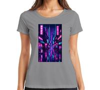 Cyberpunk Tokyo City Night Neon Japan Y2K - Camiseta para mujer, gris, XL