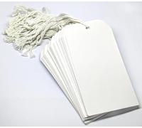 CyberSunrise Etiquetas grandes blancas para atar con cuerda, etiquetas de equipaje en blanco resistentes de 350 g/m², preencordadas para regalos, almacenamiento, equipaje, inventario y cajas de