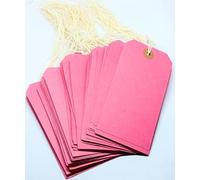 CyberSunrise Etiquetas grandes rosas con cuerda, paquete de 50 unidades, etiquetas gruesas de 290 g/m², etiquetas de regalo preencordadas para fiestas, bodas, almacenamiento, equipaje, manualidades y