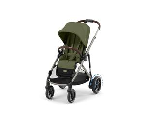 CYBEX Cochecito dorado e-GAZELLE S, máx. 22 kg (modo individual) / 2x 22 kg (modo dúo), sistema todo en 1 con accionamiento eléctrico y 20+ configuraciones, Verde Musgo