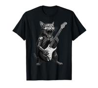 Cyborg Skeleton Cat Tocando Guitarra Rock and Roll Camiseta
