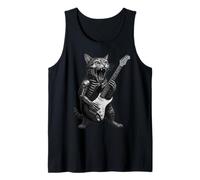 Cyborg Skeleton Cat Tocando Guitarra Rock and Roll Camiseta sin Mangas