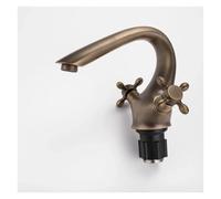 CYBSFKJ Grifos fríos y calientes, grifo antiguo de cobre for lavabo, baños con doble manija, grifo mezclador de un solo orificio, accesorios de baño Vintage(Vintage Antique Bras)