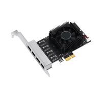 Cybuch 1 unidad de tarjeta de red PCIe POE de 4 puertos de plástico negro + metal, convertidor Ethernet industrial Gigabit 20G PCIe X4, chip 8125BG