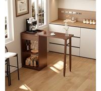 CycleCrew Mesa de comedor extensible de madera maciza con parte superior giratoria, para cocina, barra de desayuno, mesa de bar con estantes abiertos para apartamento, comedor