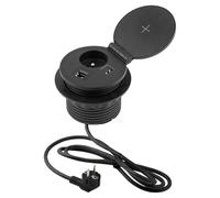Cyclingcolors 1 toma empotrable redondo pull-out 1 x 230 V 1 x USB A+C carga inalámbrica con cable de longitud 2 m escritorio home office, negro
