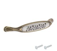 cyclingcolors 1x Tirador de mueble vintage zamak acabado latón porcelana cerámica diseño flor 96 mm centro cajón armario incluye tornillos