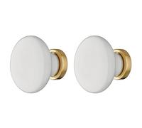 cyclingcolors 2x pomo de cajón porcelana cerámica Ø37 mm base de latón pulido estilo vintage antiguo para mueble puerta tirador cómoda armario casa con tornillos