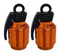 cyclingcolors 2X Tapas Tapones de Válvula Forma Granada Aluminio Schrader neumático Bicicleta Moto Coche Quad Patinete, Naranja