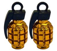 cyclingcolors 2X Tapas Tapones de Válvula Forma Granada Aluminio Schrader neumático Bicicleta Moto Coche Quad Patinete, Dorado