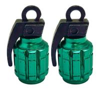 cyclingcolors 2X Tapas Tapones de Válvula Forma Granada Aluminio Schrader neumático Bicicleta Moto Coche Quad Patinete, Verde