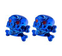 cyclingcolors 2X Tapas Tapones de Válvula Tipo Calavera con Cruz de Huesos plástico Schrader neumático Bicicleta Moto Coche Quad Patinete, Azul