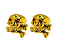 cyclingcolors 2X Tapas Tapones de Válvula Tipo Calavera con Cruz de Huesos plástico Schrader neumático Bicicleta Moto Coche Quad Patinete, Dorado
