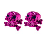 cyclingcolors 2X Tapas Tapones de Válvula Tipo Calavera con Cruz de Huesos plástico Schrader neumático Bicicleta Moto Coche Quad Patinete, Violeta