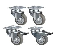 cyclingcolors 4x rueda giratoria para mueble 50 mm blanda con y sin freno con placa 50 x 50 mm universal carga máx 30 kg rueda carro cajón gris