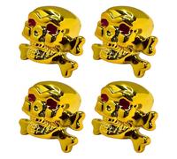 cyclingcolors 4X Tapas Tapones de Válvula Tipo Calavera con Cruz de Huesos plástico Schrader neumático Bicicleta Moto Coche Quad Patinete, Dorado