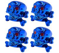 cyclingcolors 4X Tapas Tapones de Válvula Tipo Calavera con Cruz de Huesos plástico Schrader neumático Bicicleta Moto Coche Quad Patinete, Azul