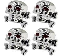 cyclingcolors 4X Tapas Tapones de Válvula Tipo Calavera con Cruz de Huesos plástico Schrader neumático Bicicleta Moto Coche Quad Patinete, Plata