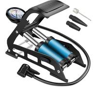 cyclingcolors Bomba de Aire de Pedal Pie Doble Barril Cilindros Bicicleta Coche Moto inflador Valvula compresor manómetro