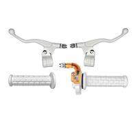 cyclingcolors Kit Puños Moto Ciclomotor Scooter con Acelerador y Manetas Izquierda Derecha - Manillar 22 mm - Revestimientos de Goma Antideslizante - Diseño Racing, blanco