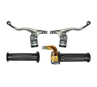 cyclingcolors Kit Puños Moto Ciclomotor Scooter con Acelerador y Manetas Izquierda Derecha - Manillar 22 mm - Revestimientos de Goma Antideslizante - Diseño Targa, zinc y negro