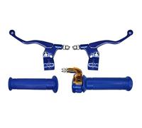 cyclingcolors Kit Puños Moto Ciclomotor Scooter con Acelerador y Manetas Izquierda Derecha - Manillar 22 mm - Revestimientos de Goma Antideslizante - Diseño Targa, azul