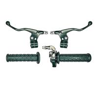 cyclingcolors Kit Puños Moto Ciclomotor Scooter con Acelerador y Manetas Izquierda Derecha - Manillar 22 mm - Revestimientos de Goma Antideslizante - Diseño Racing, verde