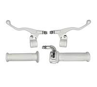 cyclingcolors Kit Puños Moto Ciclomotor Scooter con Acelerador y Manetas Izquierda Derecha - Manillar 22 mm - Revestimientos de Goma Antideslizante - Diseño Targa, blanco