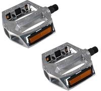 cyclingcolors Par de Pedales para Bicicleta BMX 112x105mm 9/16" Aluminio Plateado con Reflector Naranja