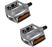 cyclingcolors Par de Pedales para Bicicleta BMX 112x105mm Aluminio Plateado con Reflector Naranja