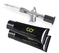 CyclingDeal Pistola inyectora de grasa para bicicleta con 2 lubricantes Golden Elite de 120 ml, mini herramienta para engrasar soportes inferiores, rodamientos de auriculares, pedales y cubos