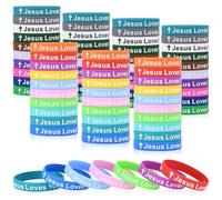 CYCLUSIVE Jesus Loves You Pulseras de silicona coloridas pulseras de goma motivacionales pulseras cristianas pulseras inspiradoras de silicona para hombres y mujeres, regalos de fiesta