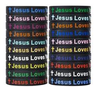 CYCLUSIVE -Jesus Loves You Pulseras de silicona coloridas pulseras de goma motivacionales pulseras cristianas pulseras inspiradoras de silicona para hombres y mujeres regalos de fiesta (negro)
