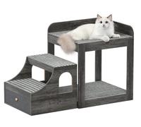Cyclysio Percha para ventana para mascotas con escaleras, litera grande para perros y gatos, plataforma de asiento para mascotas de varios niveles con alfombrillas, sofá cama para mascotas con cajones