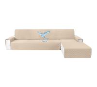 CYCMACO Impermeable Funda Sofa Chaise Long 4 Plazas, Funda Chaise Longue Derecho/Izquierdo Reversible, Universal, Ajustables, Antideslizante, Lavable, para Gatos Perros, Beige